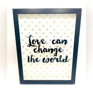 Kindness Wall Decor 13.75x11” Black Frame Gold Polka Dots Shadow Love Sign
